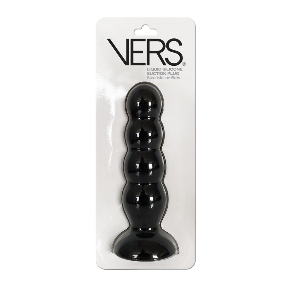 VERS Liquid Silicone Suction Anal Plug with Internal Steel Balls  - Black