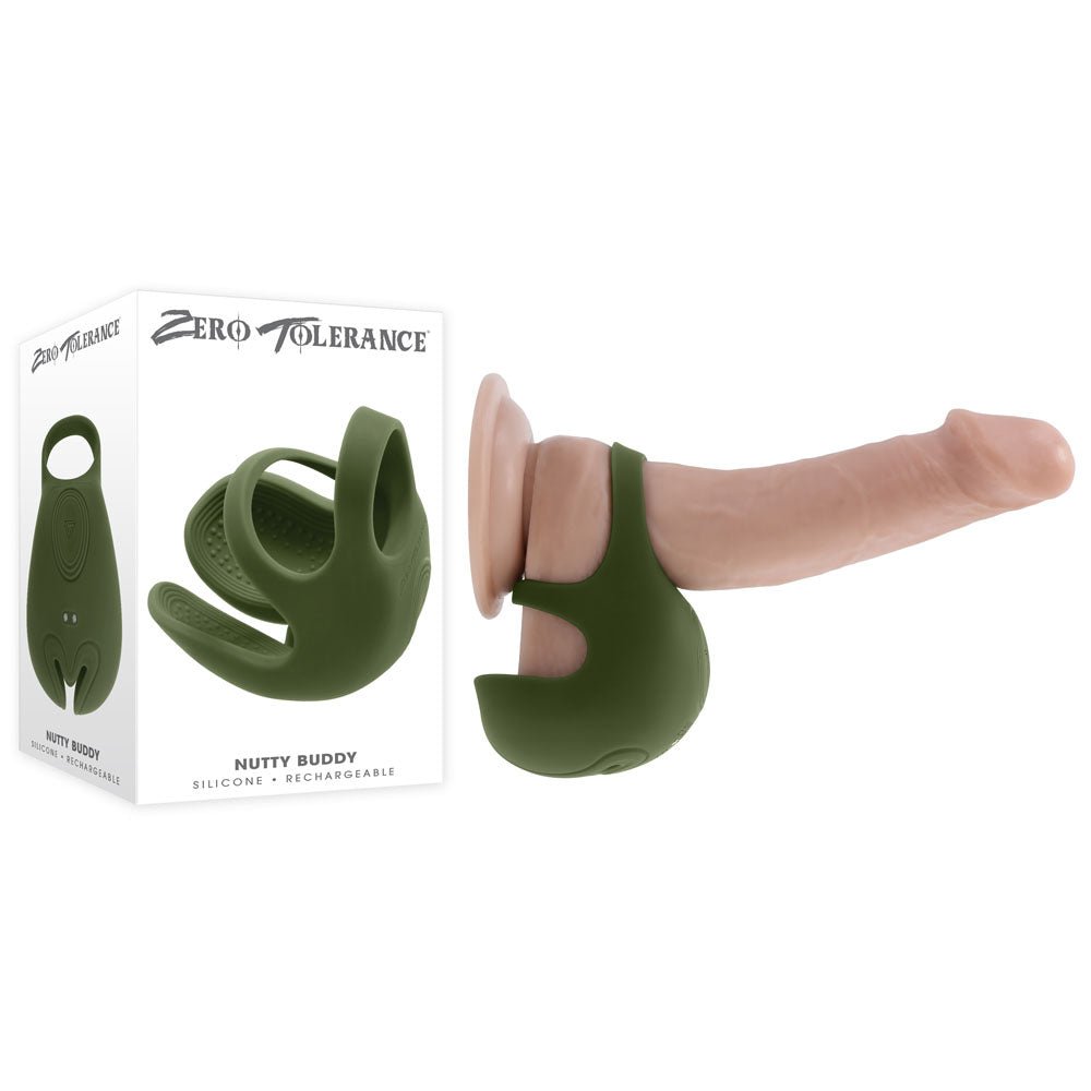 Zero Tolerance Nutty Buddy - Vibrating Cock  & Balls Ring - Olive Green