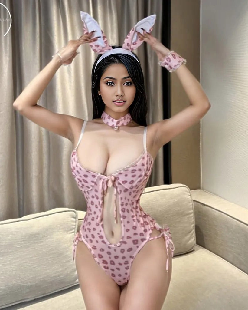 Be His Playful Bunny Tonight – 4 Piece Set with Choker, Headpiece & Cuffs