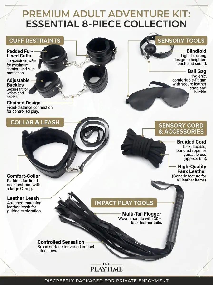 Sex Toys – Premium 8-Piece BDSM Bondage Kit India | Couples Restraint Set