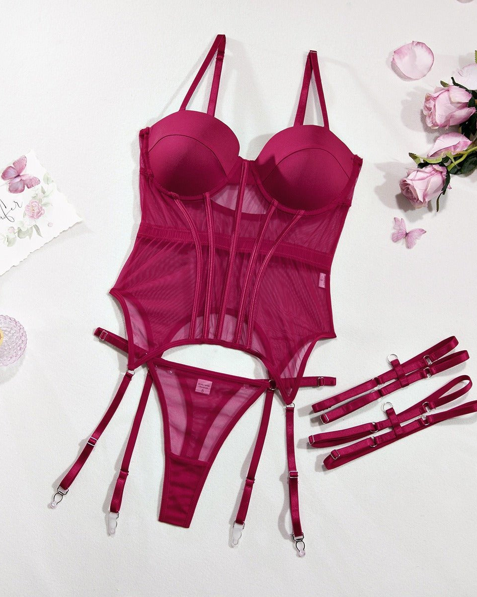 Turn Up The Heat Tonight – 3 Piece Set with Panty & Leg Garters