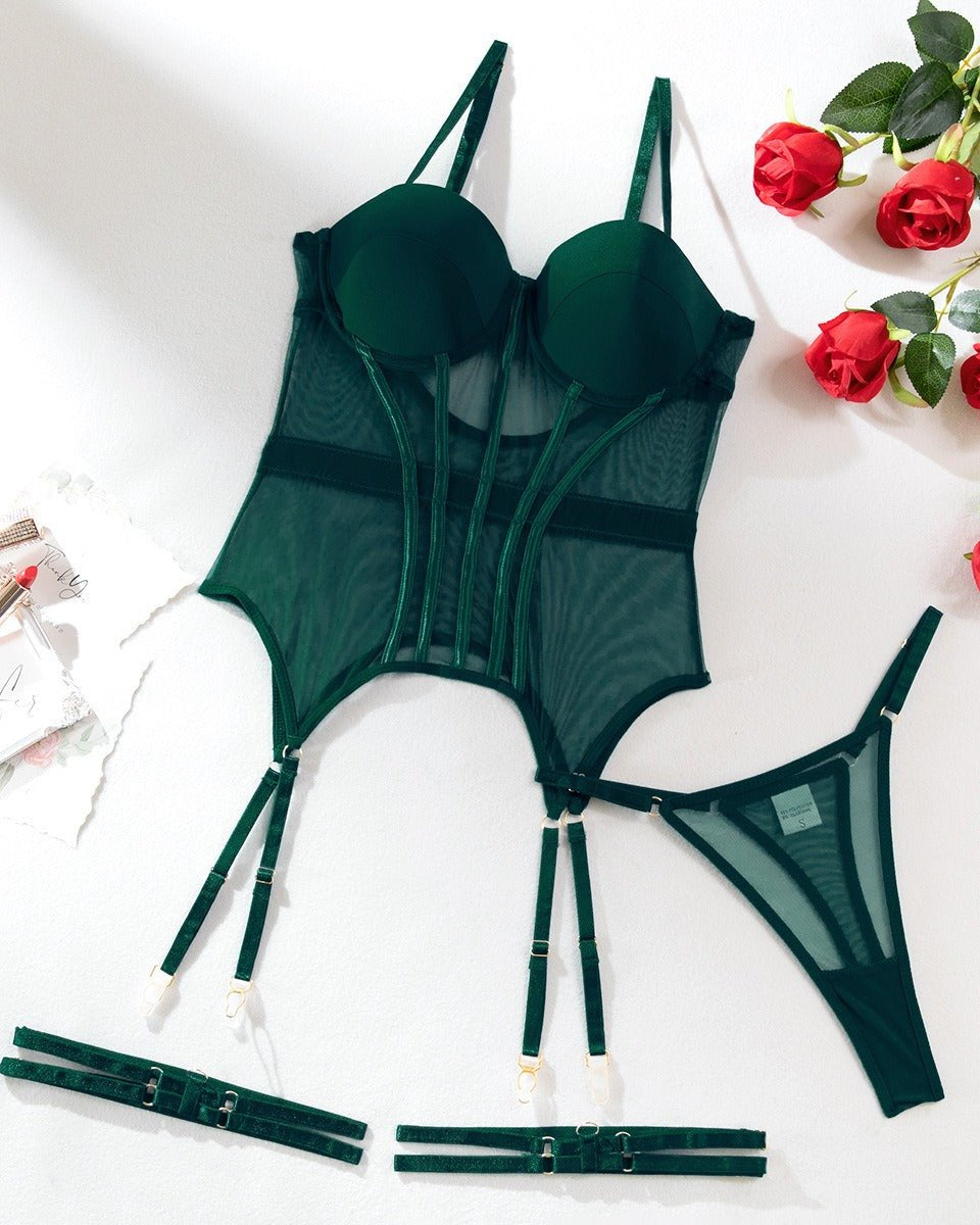 Turn Up The Heat Tonight – 3 Piece Set with Panty & Leg Garters