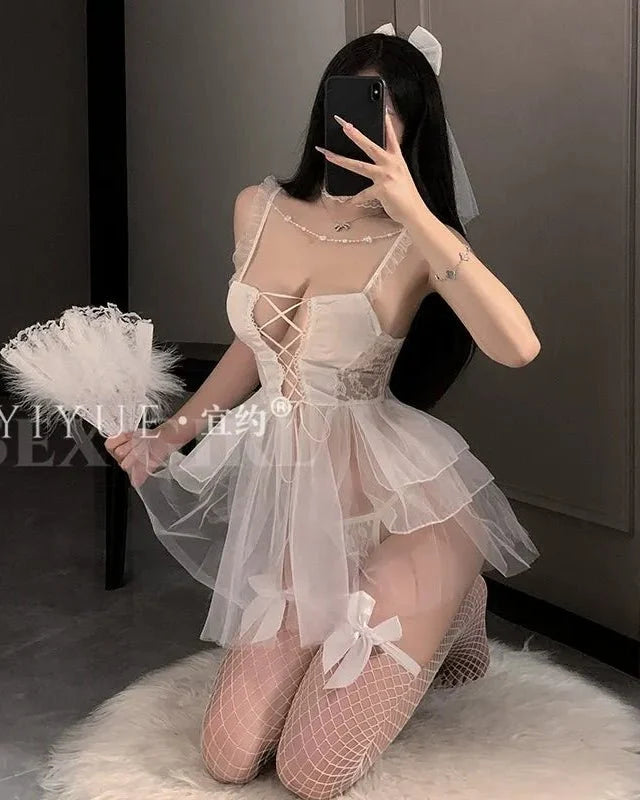 Be His Bold Bride Tonight – 4 Piece Set with Panty, Veil & Choker