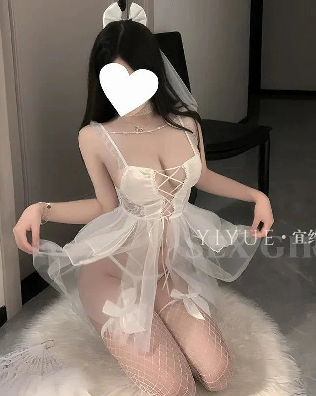Be His Bold Bride Tonight – 4 Piece Set with Panty, Veil & Choker