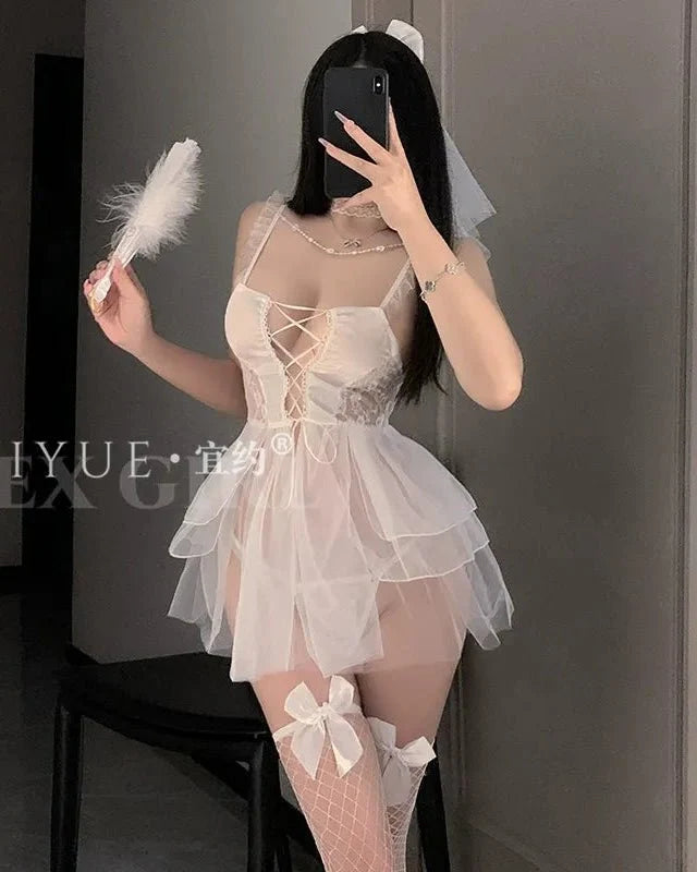 Be His Bold Bride Tonight – 4 Piece Set with Panty, Veil & Choker