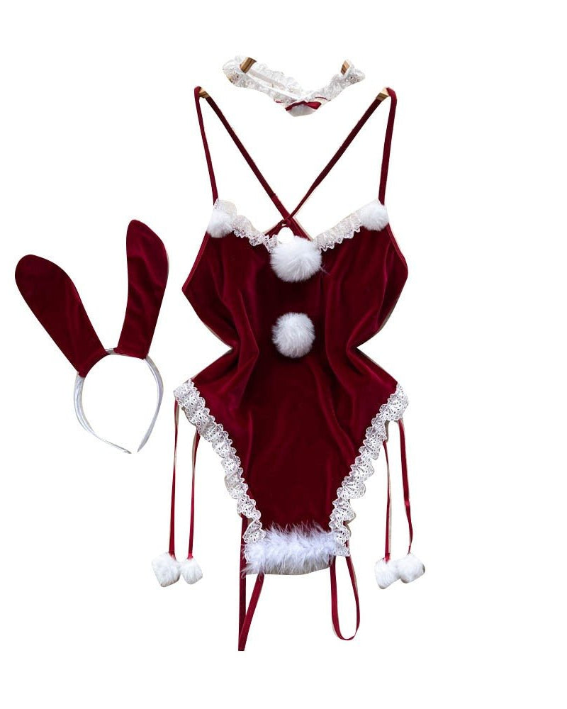 Make Velvet His Favourite Temptation – 4 Piece Set with Bunny Ears, Choker & Leg Garters