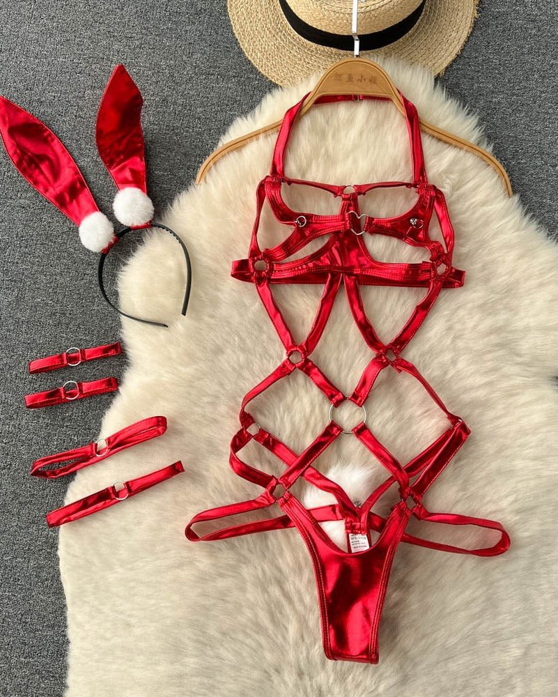 Take Control And Keep Him Guessing – 4 Piece Set with Cuffs, Headpiece & Garters