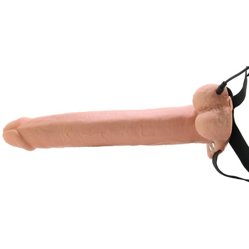 Fetish Fantasy Vibrating 11 Inch Hollow Strap-On with Balls - Flesh