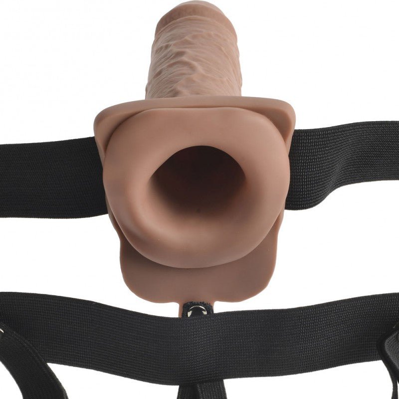Fetish Fantasy Vibrating 7 Inch Hollow Strap-On with Remote Control - Tan