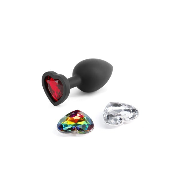 Glams Xchange - Small Heart Anal Plug with Swapable Gems - Black
