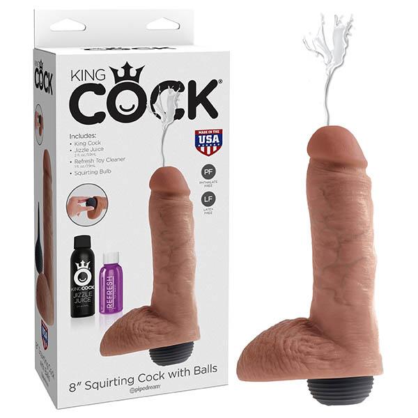King Cock 8 Inch Squirting Cock with Balls - Tan