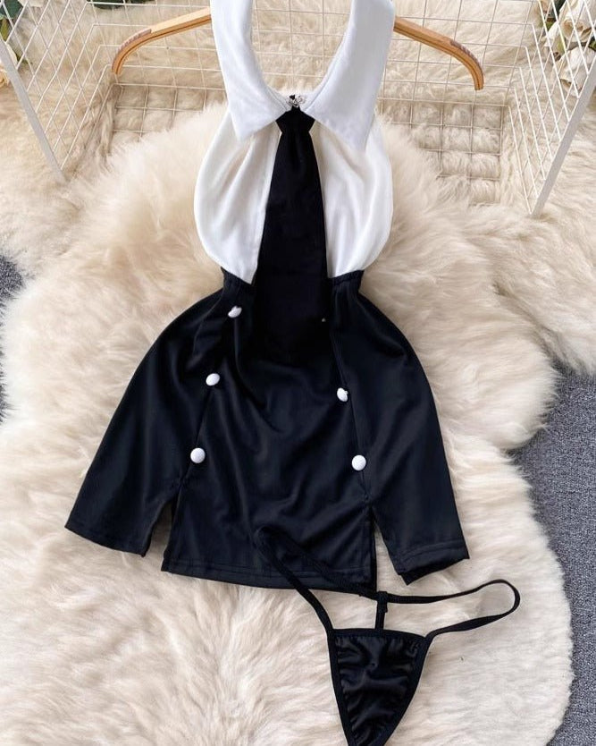 Show Him Who The Boss Is – 4 Piece Set with Panty & Stockings