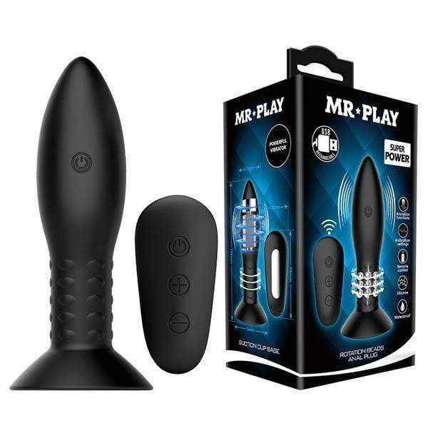Mr Play Rotation Beads Anal Butt Plug with Remote Control - Black
