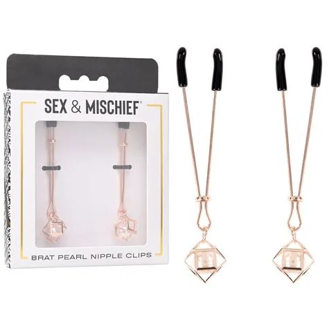 Sex & Mischief Brat Pearl Nipple Clips - Rose Gold