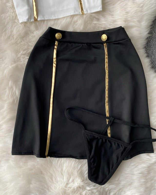 Be the Captain of His Fantasy – 4 Piece Set with Skirt, Panty & Stockings