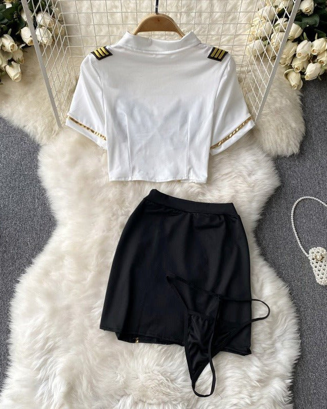 Be the Captain of His Fantasy – 4 Piece Set with Skirt, Panty & Stockings
