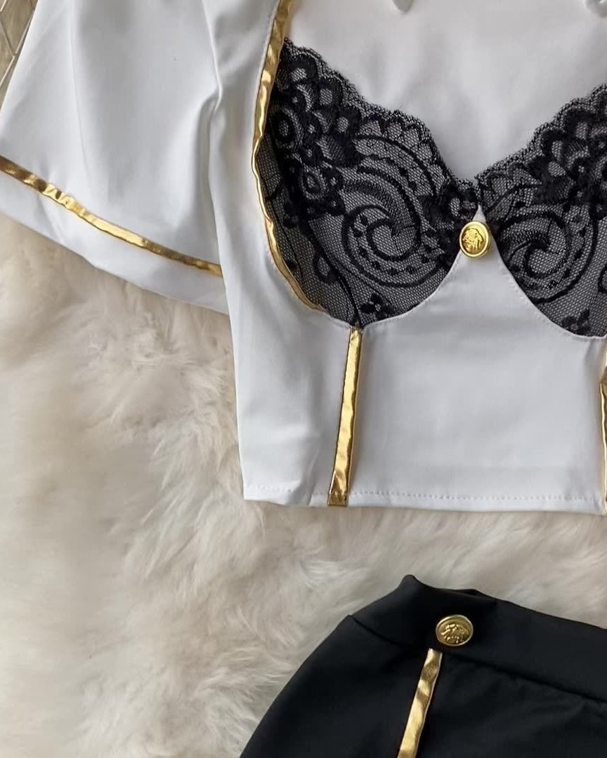 Be the Captain of His Fantasy – 4 Piece Set with Skirt, Panty & Stockings