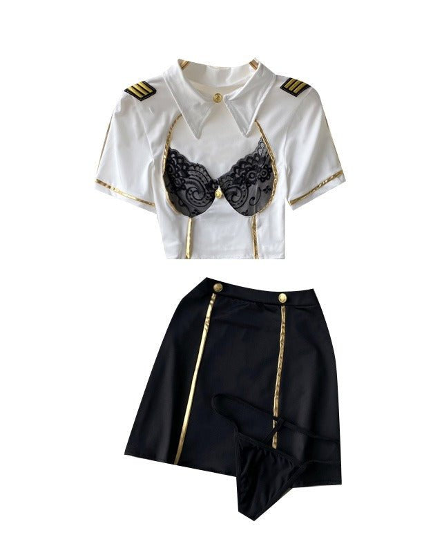 Be the Captain of His Fantasy – 4 Piece Set with Skirt, Panty & Stockings