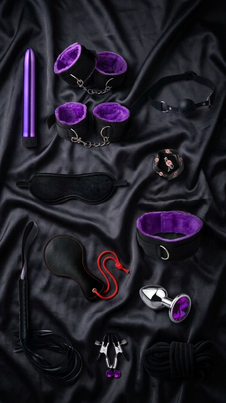 12-Piece BDSM Kit India – Complete Bondage Set with Fur Cuffs, Blindfold & Crystal Plug