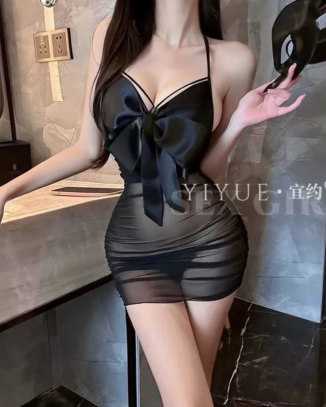 Tie His Attention With One White Bow – 2 Piece Set with Panty