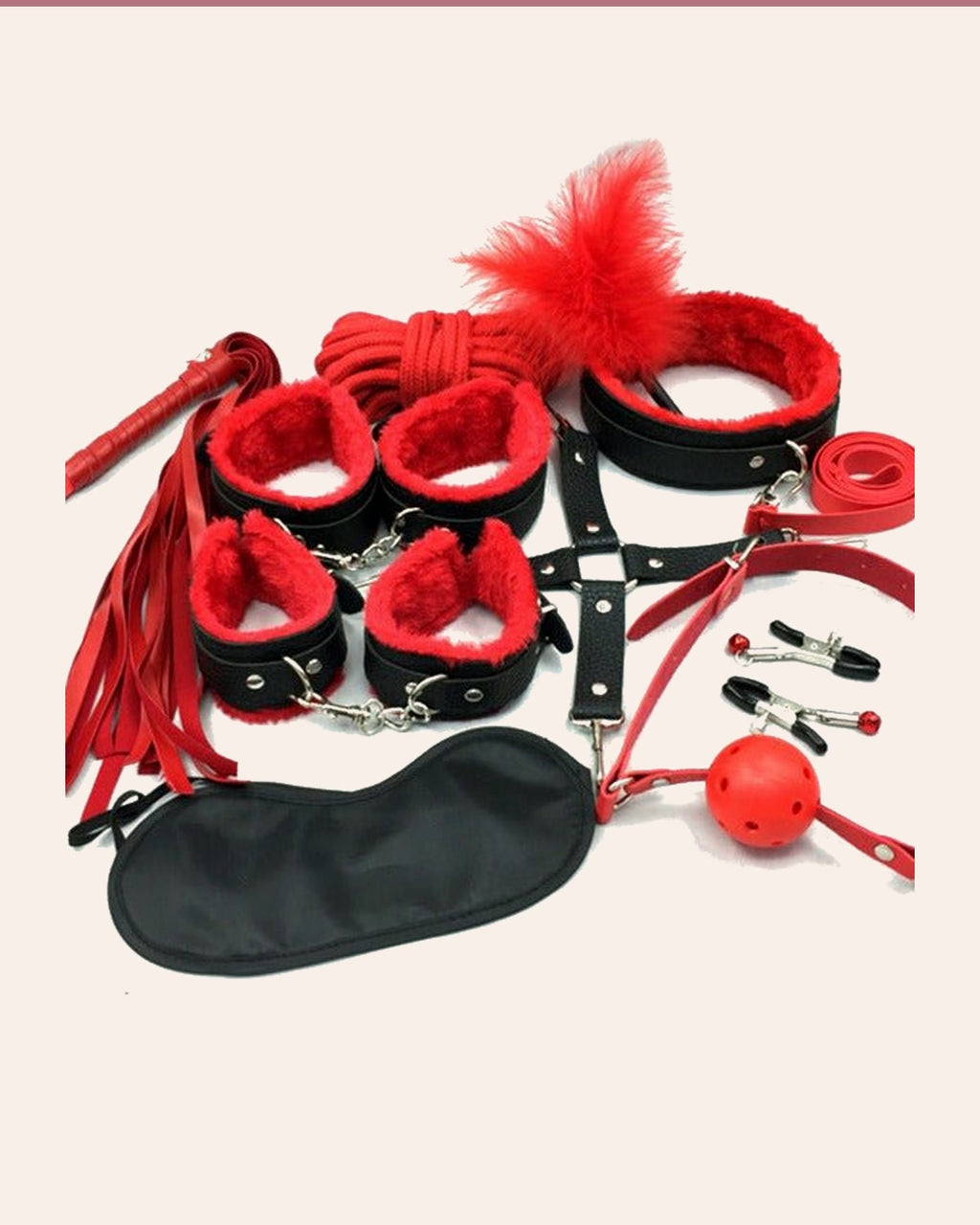 Take Control Of Every Moment – 10 Piece Set with Choker, Blindfold & Flogger