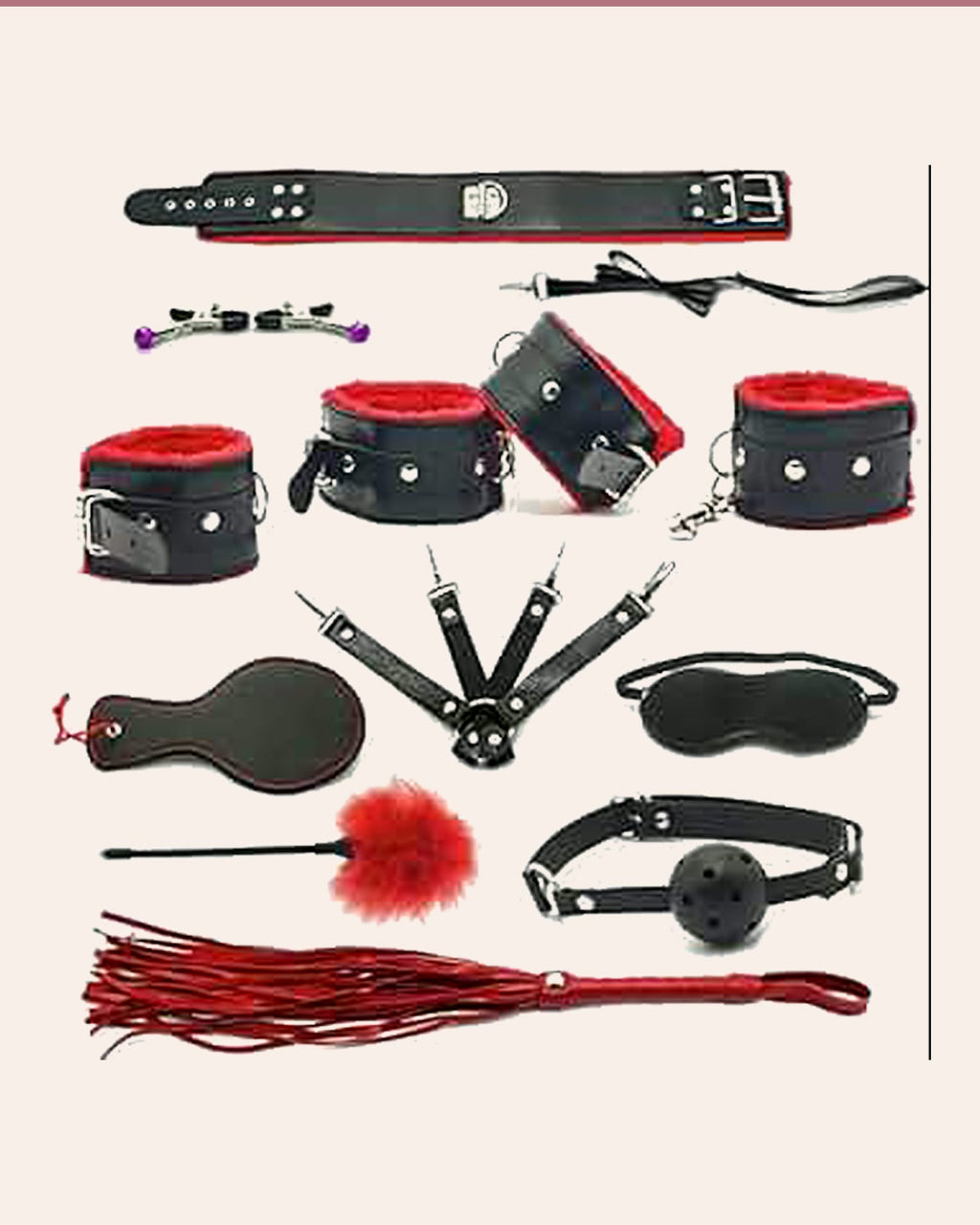 Take Control Of Every Moment – 10 Piece Set with Choker, Blindfold & Flogger