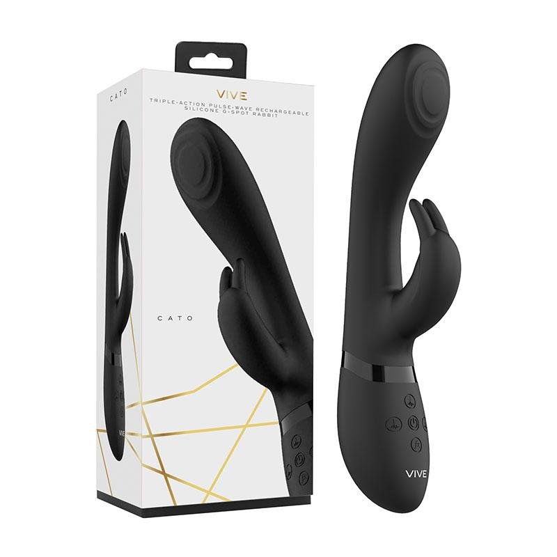 Vive Cato Pulsating Tip Rabbit Vibrator - Black