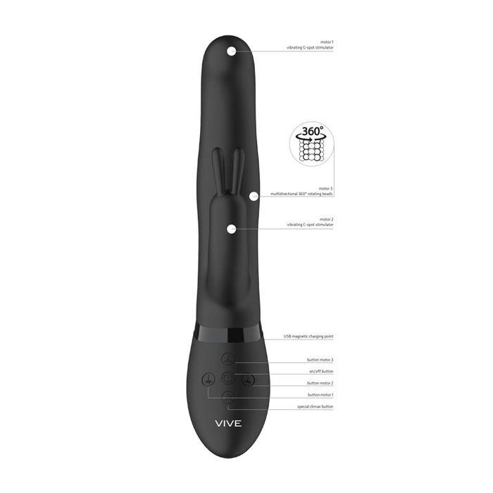 Vive Izara Rotating Beads Rabbit Vibrator - Black