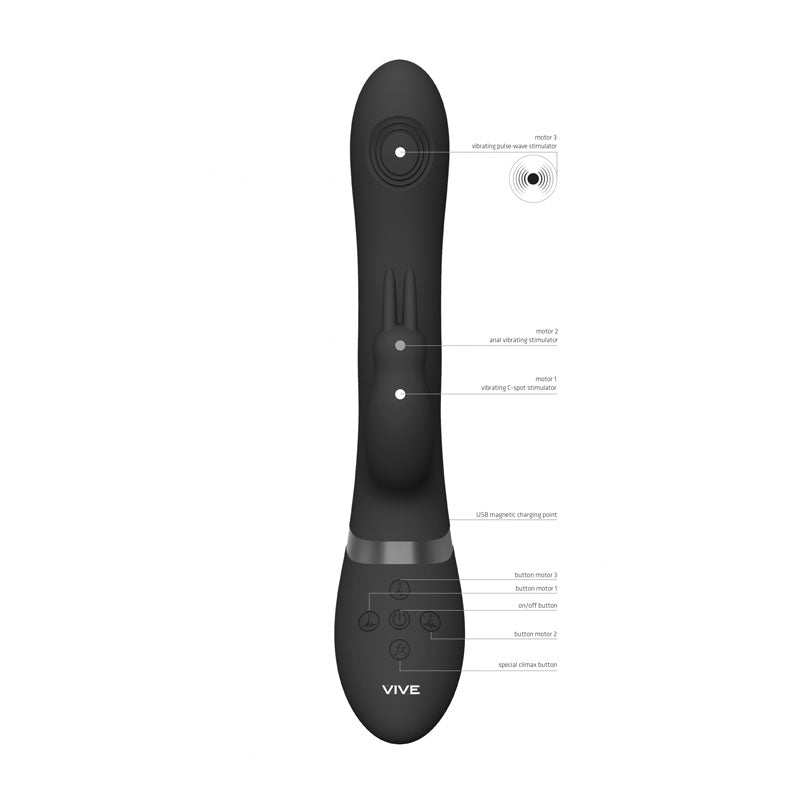 Vive RINI Rabbit Vibrator with Anal Teaser - Black